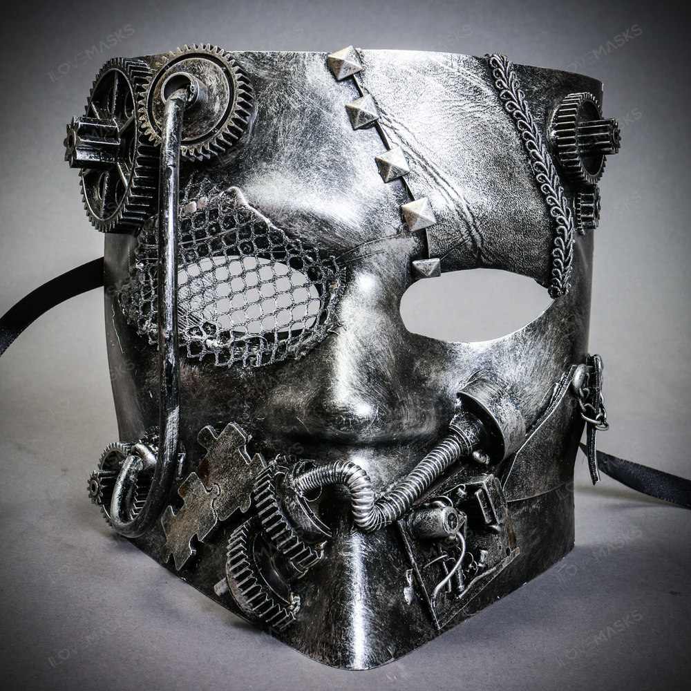 Bauta Steampunk Full Face Mask - Black Silver